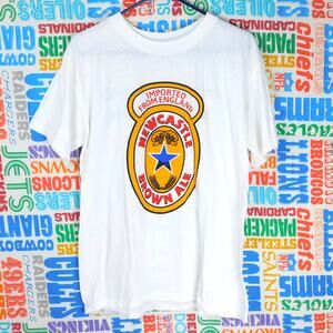 Vintage 80s Newcastle Brown Ale T Shirt Size XL Newkie Back Graphic